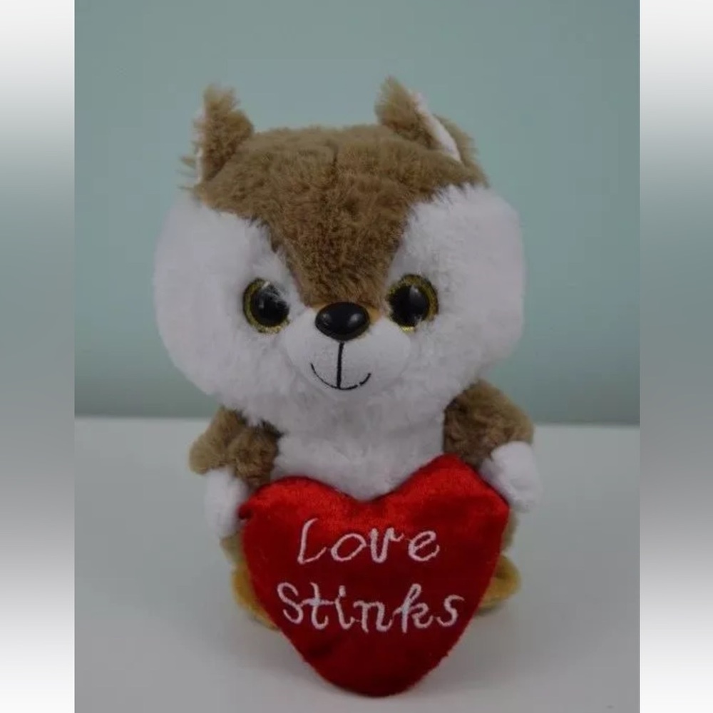 Hug & Luv Fox Plush Stuffed Animal Toy Love Stinks Holding Red Heart 7"